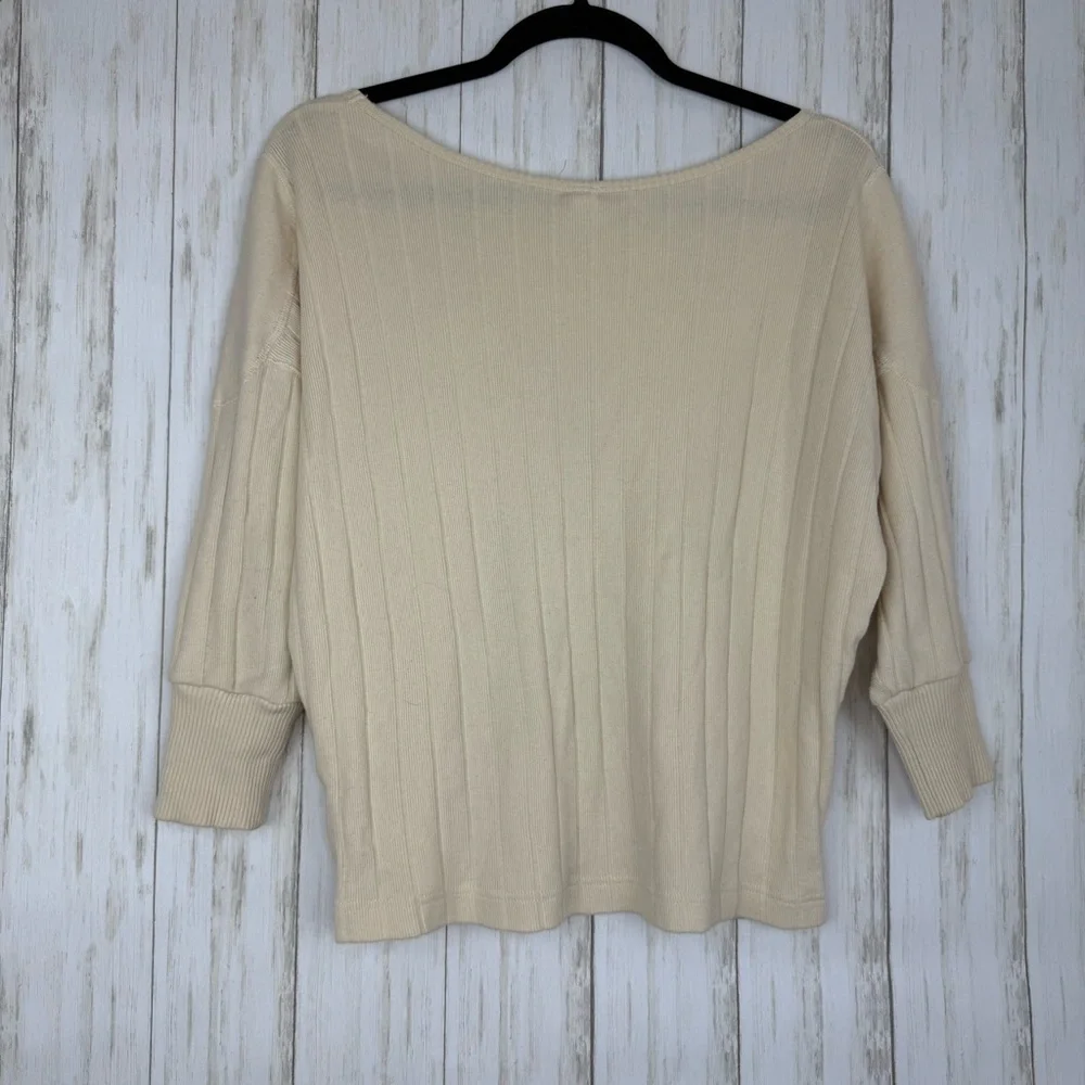 We The Free Free People Cream Knit Top with Lace-Up Front